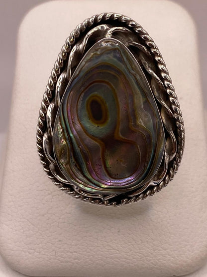 Anillo de Plata Ley 925 con Abulón Natural, vista de detalle