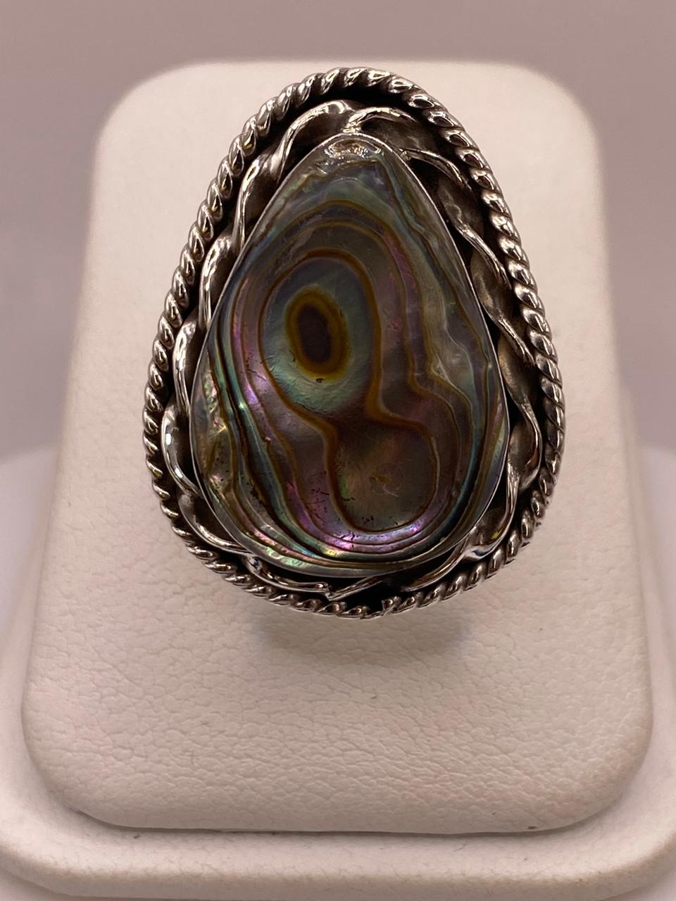 Anillo de Plata Ley 925 con Abulón Natural, vista frontal