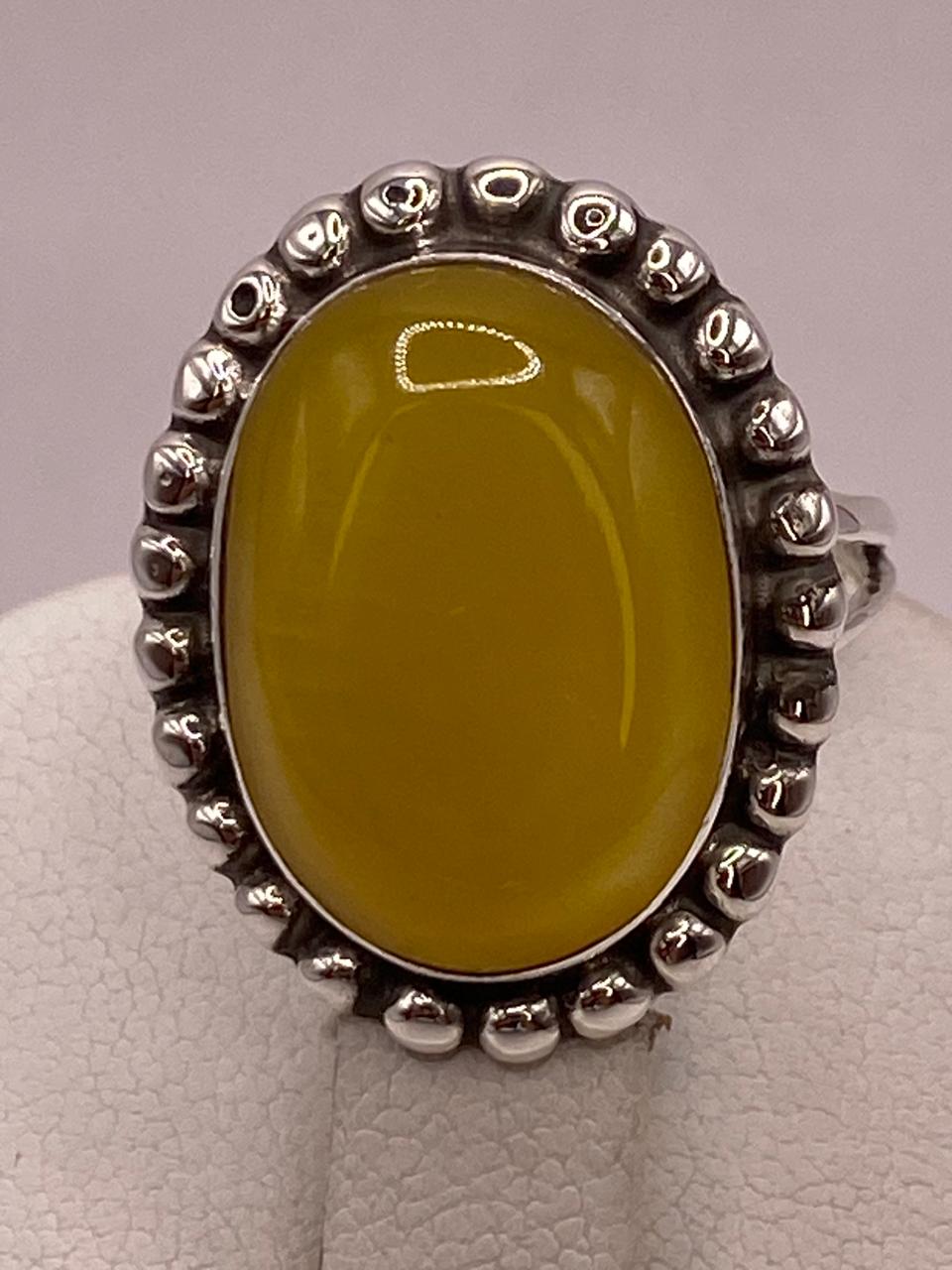 Anillo de Plata Ley 925 con Ágata Amarilla Natural, sello de autenticidad Plata Ley .925