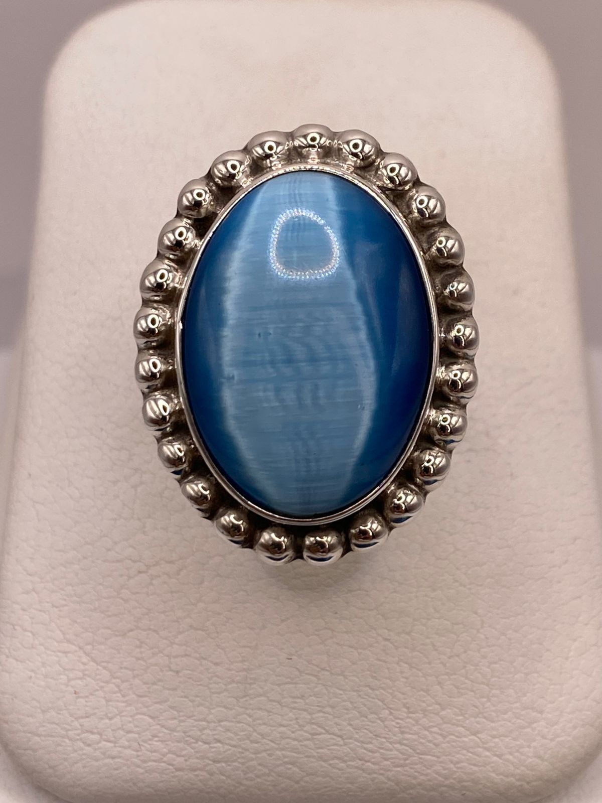 Anillo de Plata Ley 925 con Ágata Azul, vista frontal