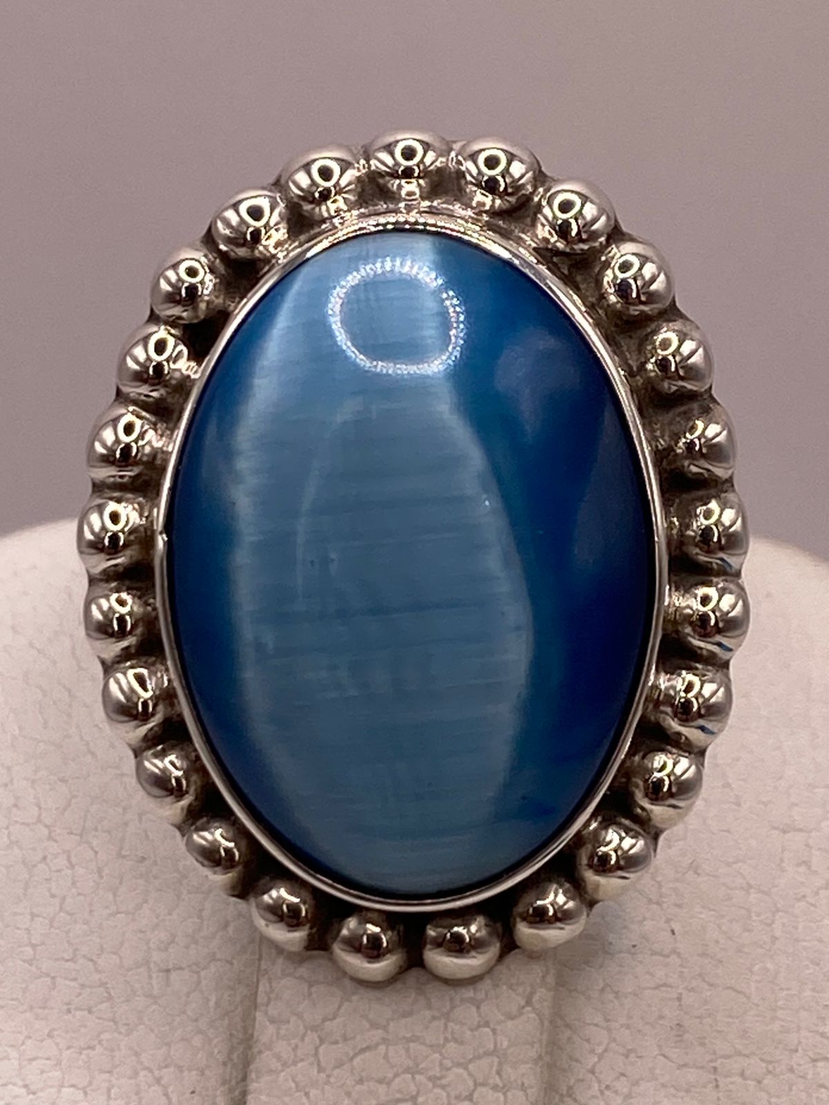 Anillo de Plata Ley 925 con Ágata Azul, sello de autenticidad Plata Ley .925
