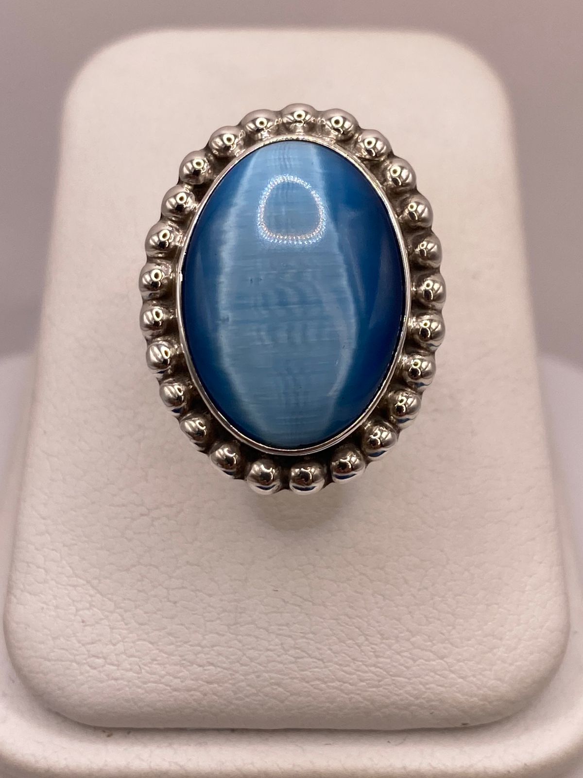 Anillo de Plata Ley 925 con Ágata Azul, vista superior