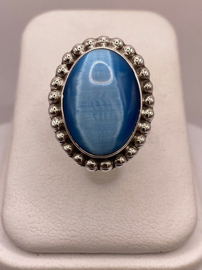 Anillo de Plata Ley 925 con Ágata Azul, vista superior
