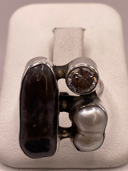 Anillo de Plata Ley 925 con Ágata Café, Nácar y Zirconia, vista de detalle