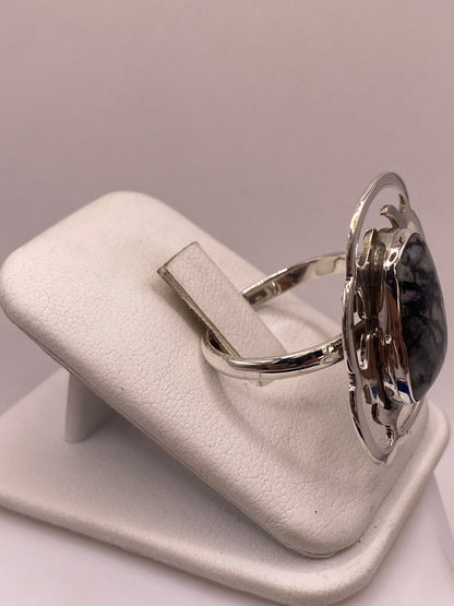Anillo de Plata Ley 925 con Ágata Gris, vista frontal