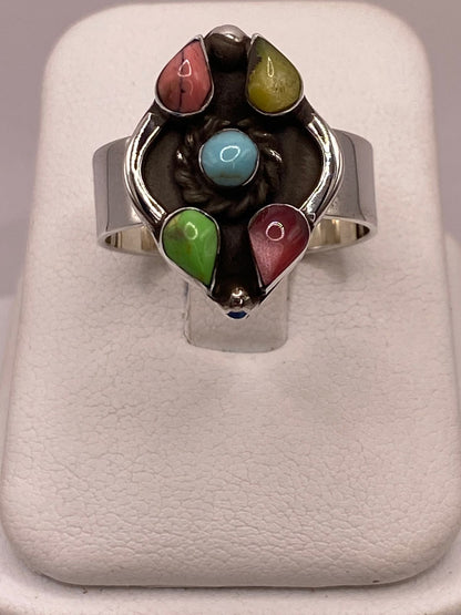 Anillo de Plata Ley 925 con Ágatas Naturales Multicolor — ángulo diagonal
