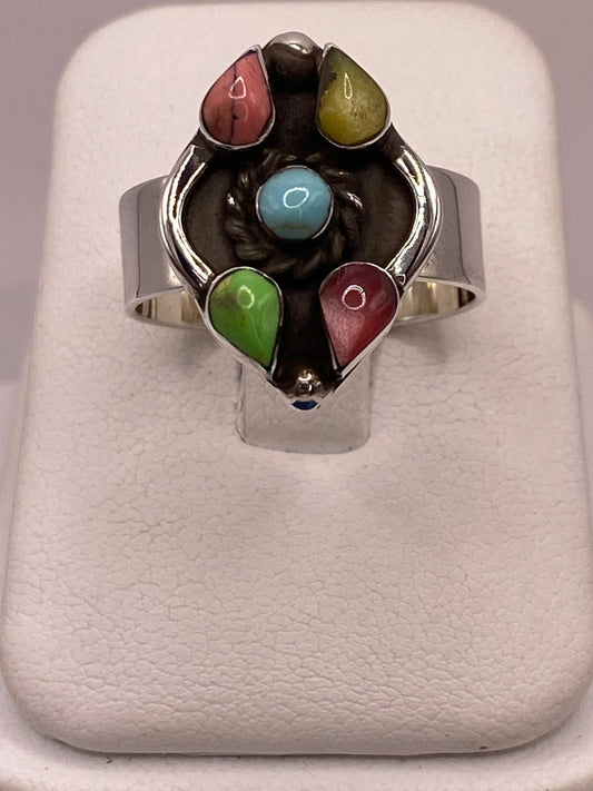 Anillo de Plata Ley 925 con Ágatas Naturales Multicolor — ángulo diagonal