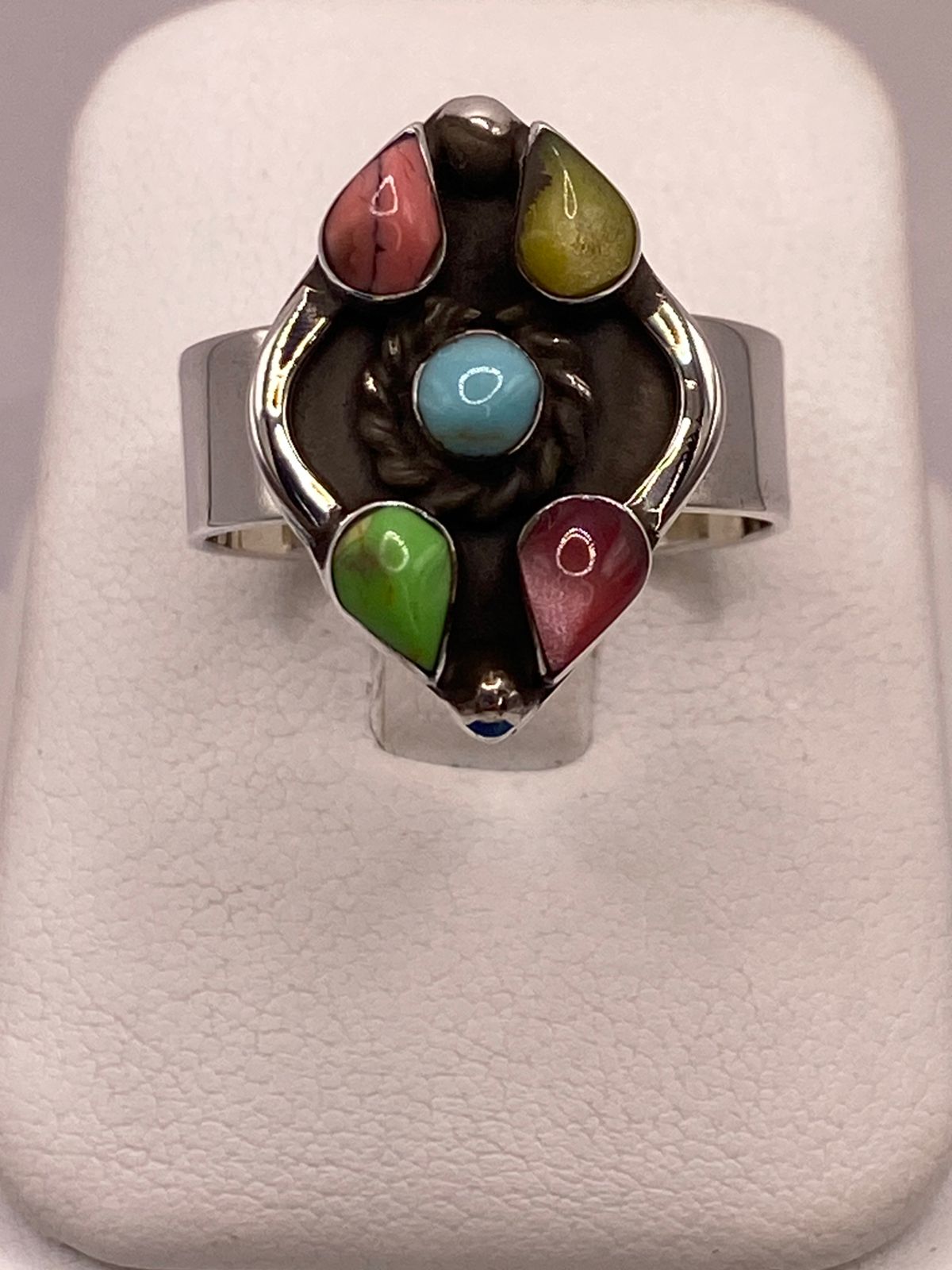 Anillo de Plata Ley 925 con Ágatas Naturales Multicolor, vista frontal
