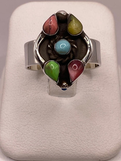 Anillo de Plata Ley 925 con Ágatas Naturales Multicolor, vista de detalle