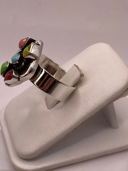 Anillo de Plata Ley 925 con Ágatas Naturales Multicolor, vista lateral