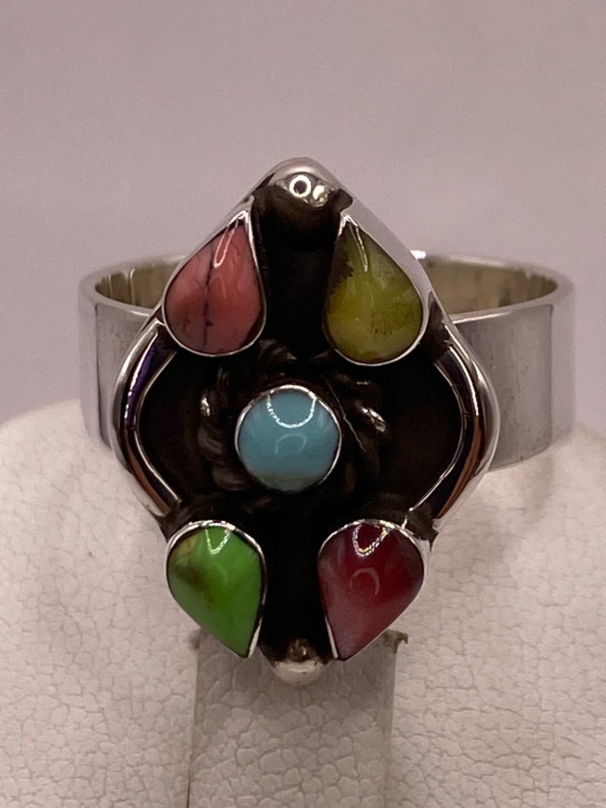 Anillo de Plata Ley 925 con Ágatas Naturales Multicolor, sello de autenticidad Plata Ley .925