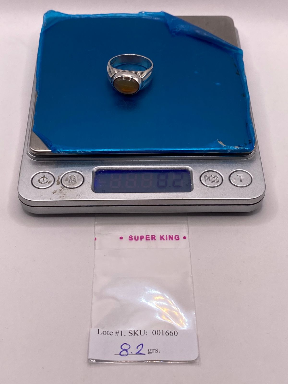Anillo de Plata Ley 925 con Ámbar Miel, peso en gramos (báscula)
