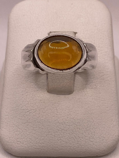 Anillo de Plata Ley 925 con Ámbar Miel, vista frontal