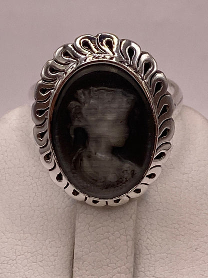 Anillo de Plata Ley 925 con Cameo de Ágata Negra, sello de autenticidad Plata Ley .925