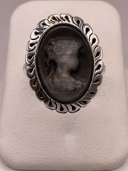 Anillo de Plata Ley 925 con Cameo de Ágata Negra, vista superior