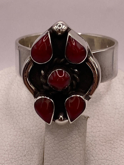 Anillo de Plata Ley 925 con Coral Rojo, vista posterior