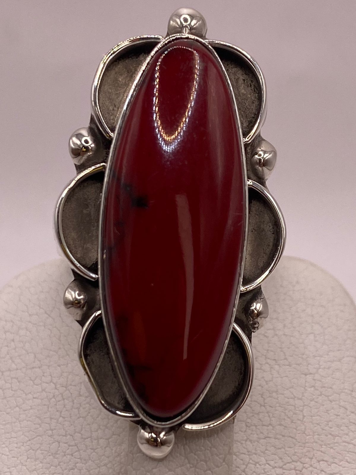 Anillo de Plata Ley 925 con Coral Rojo, vista superior