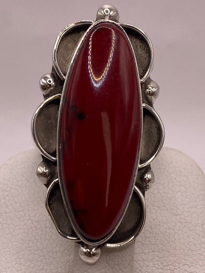 Anillo de Plata Ley 925 con Coral Rojo, vista superior