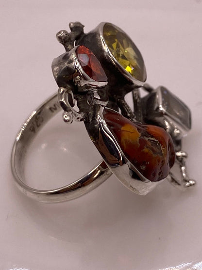 Anillo de Plata Ley 925 con Jaspe Multicolor y Zirconia, sello de autenticidad Plata Ley .925