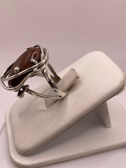Anillo de Plata Ley 925 con Jaspe Rojo, vista frontal
