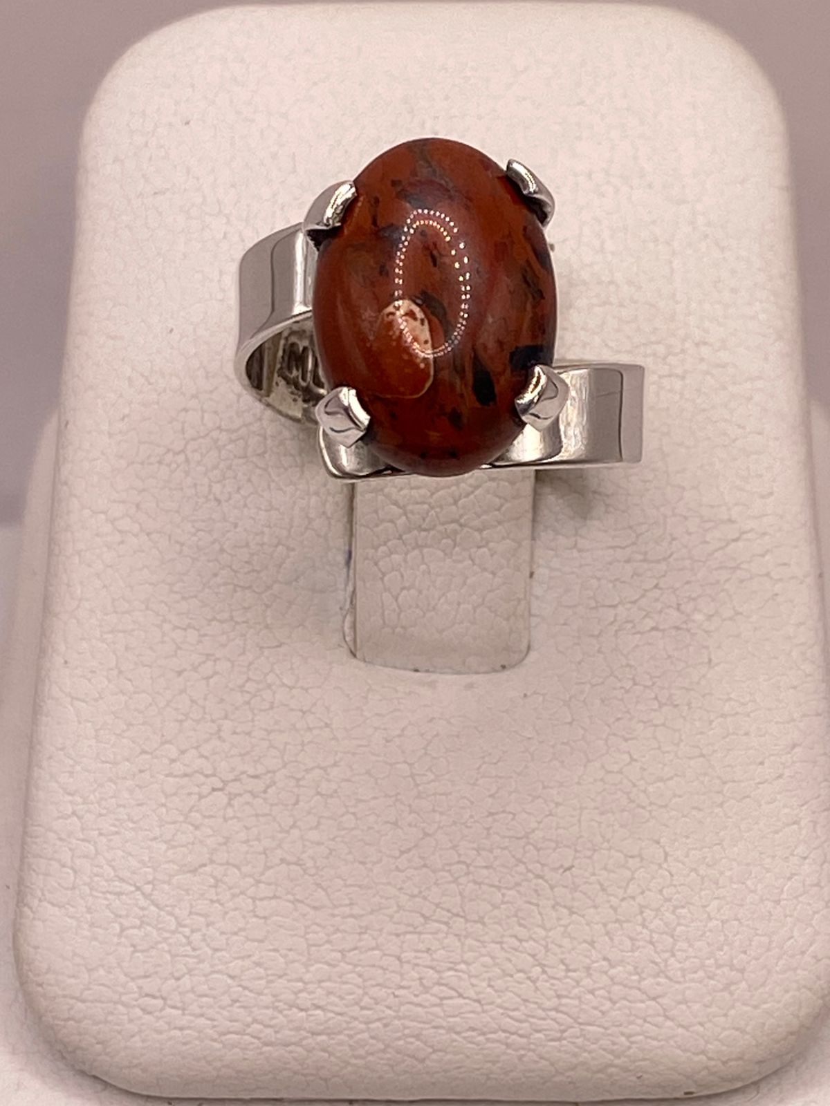 Anillo de Plata Ley 925 con Jaspe Rojo, vista frontal