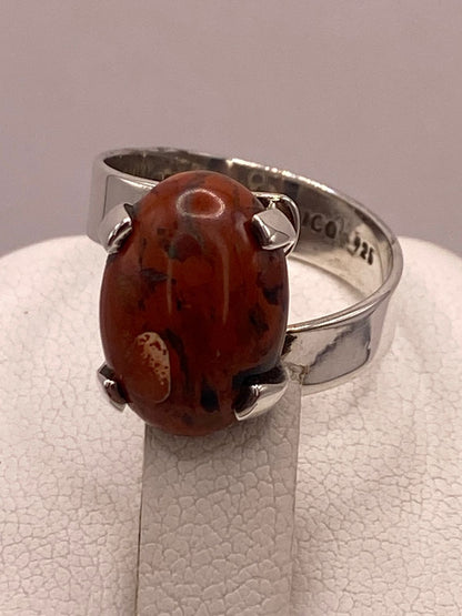Anillo de Plata Ley 925 con Jaspe Rojo, sello de autenticidad Plata Ley .925