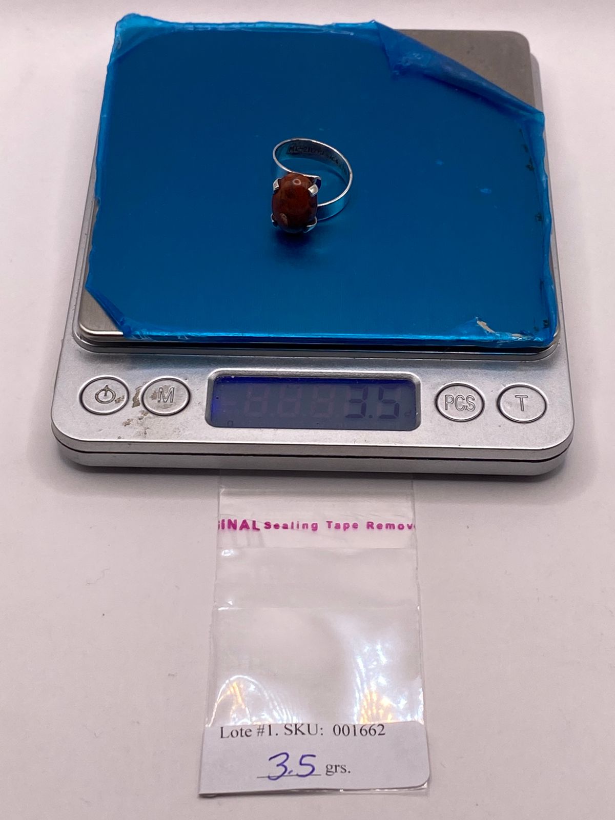 Anillo de Plata Ley 925 con Jaspe Rojo, peso en gramos (báscula)