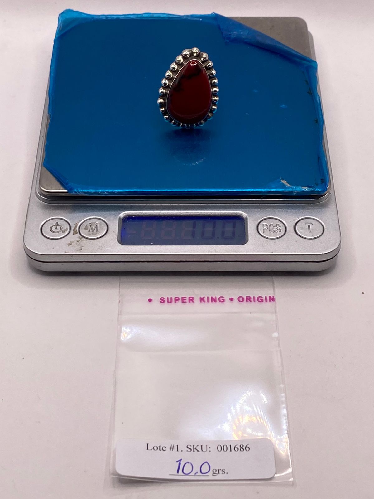 Anillo de Plata Ley 925 con Jaspe Rojo, peso en gramos (báscula)