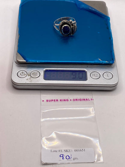 Anillo de Plata Ley 925 con Lapislázuli y Diseño Navajo de Pluma, peso en gramos (báscula)