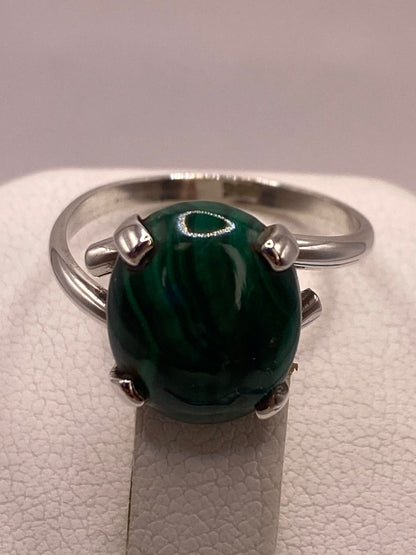 Anillo de Plata Ley 925 con Malaquita Natural, sello de autenticidad Plata Ley .925