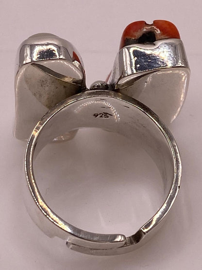 Anillo de Plata Ley 925 con Nácar y Coral, sello de autenticidad Plata Ley .925