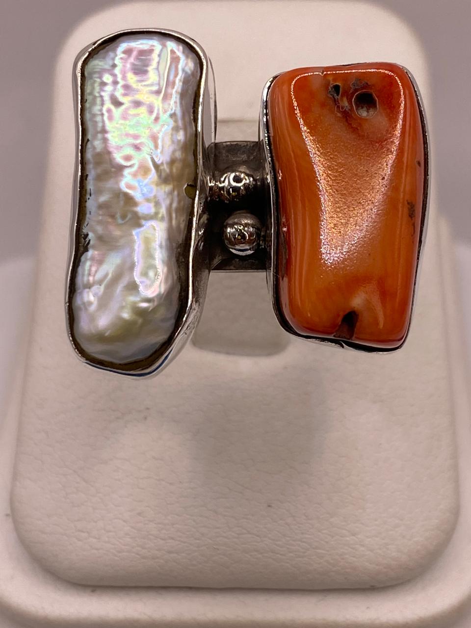 Anillo de Plata Ley 925 con Nácar y Coral — imagen 9