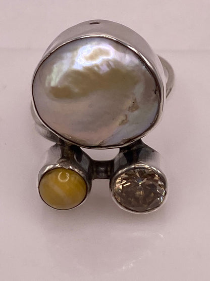 Anillo de Plata Ley 925 con Nácar, Jaspe y Zirconia, vista superior