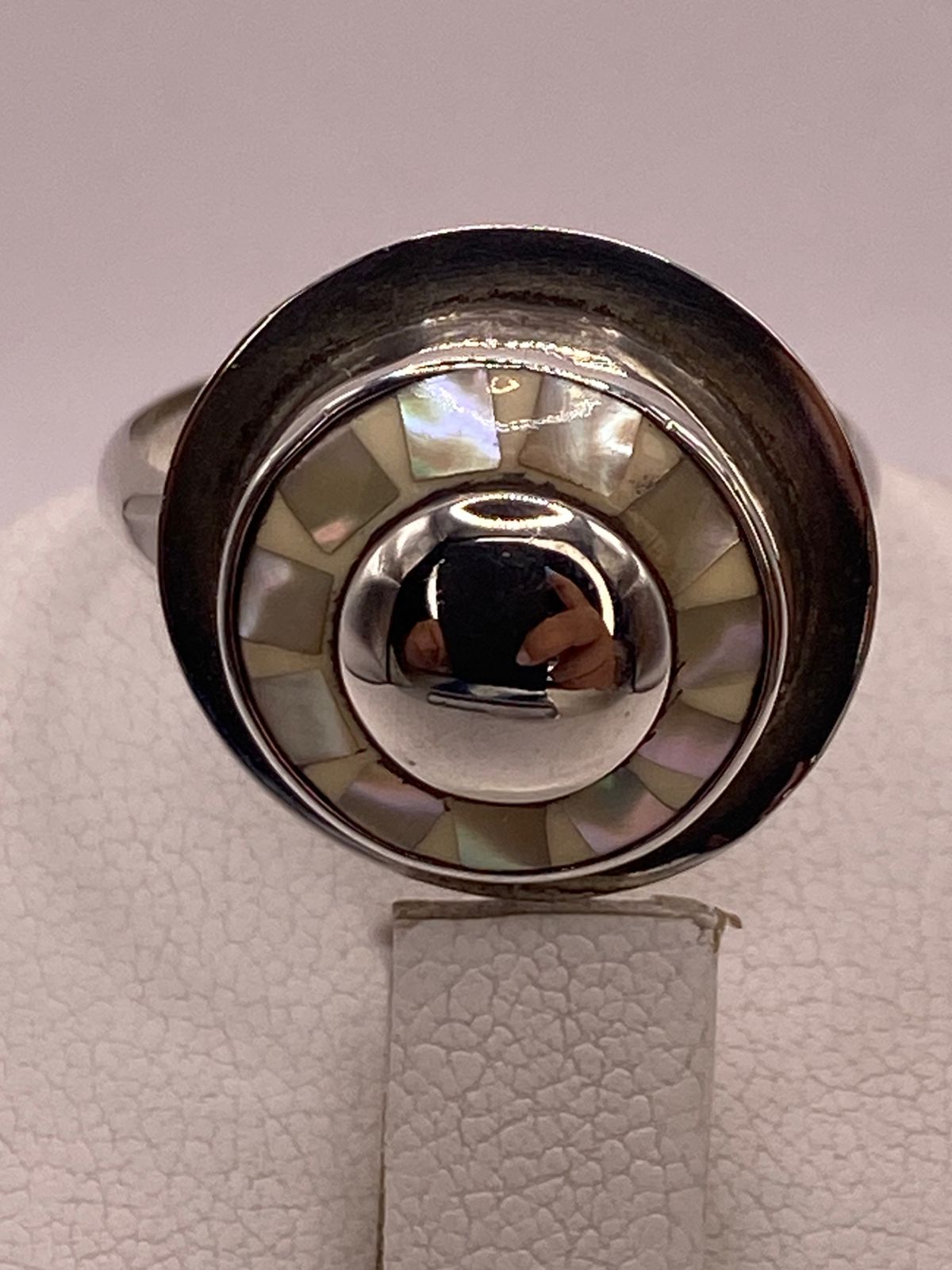 Anillo de Plata Ley 925 con Nácar Natural, sello de autenticidad Plata Ley .925