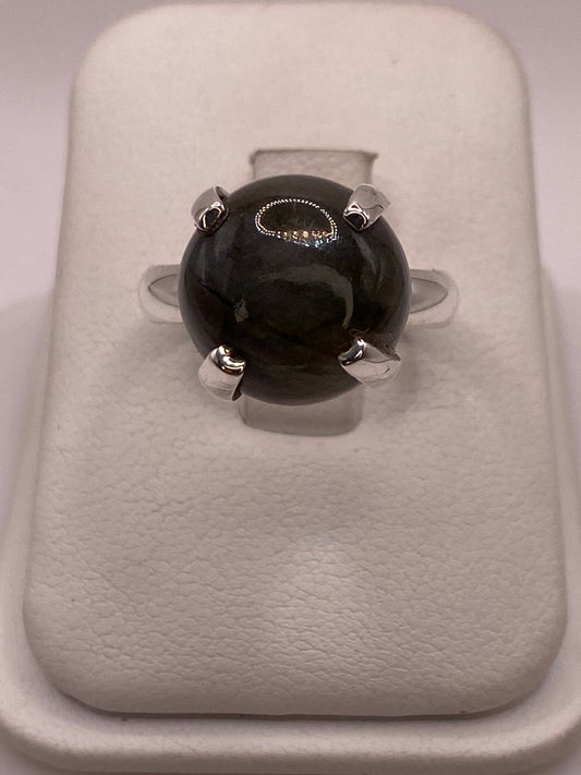 Anillo de Plata Ley 925 con Obsidiana Natural — vista lateral
