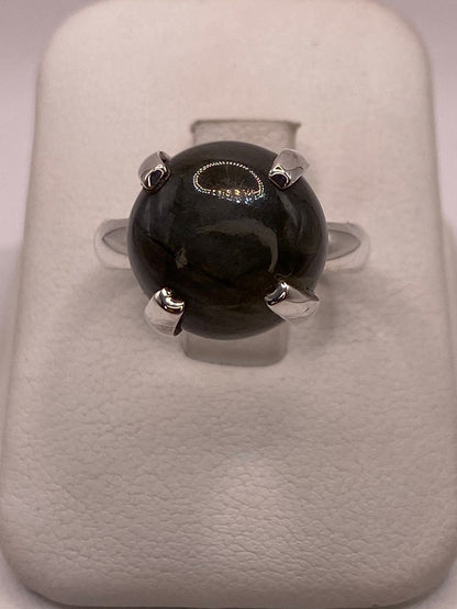 Anillo de Plata Ley 925 con Obsidiana Natural, vista frontal