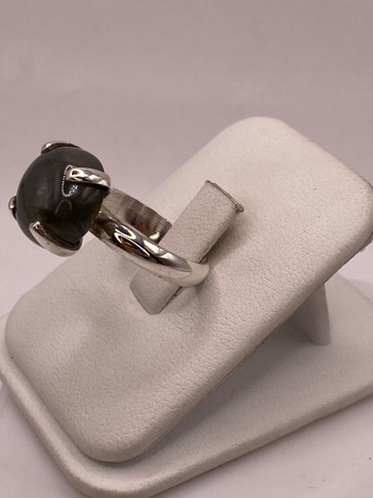 Anillo de Plata Ley 925 con Obsidiana Natural, vista lateral