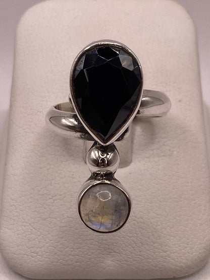 Anillo de Plata Ley 925 con Obsidiana y Piedra Luna, vista lateral