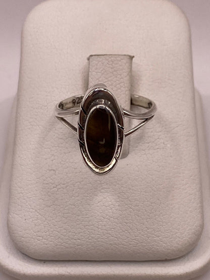 Anillo de Plata Ley 925 con Ojo de Tigre Natural, vista frontal