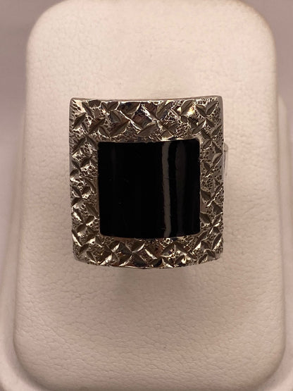 Anillo de Plata Ley 925 con Ónix Negro, vista superior