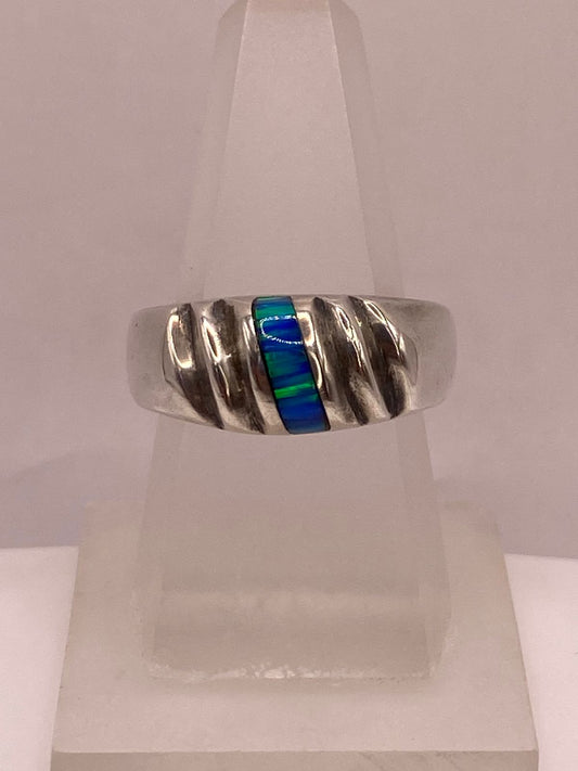Anillo de Plata Ley 925 con Ópalo de Fuego Azul — vista lateral