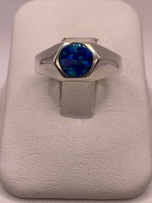 Anillo de Plata Ley 925 con Ópalo de Fuego Azul, vista frontal