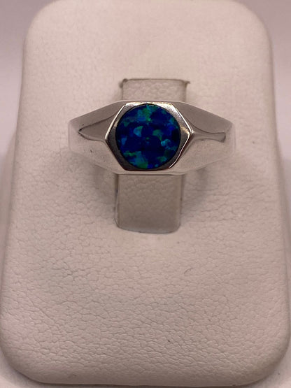 Anillo de Plata Ley 925 con Ópalo de Fuego Azul, vista superior