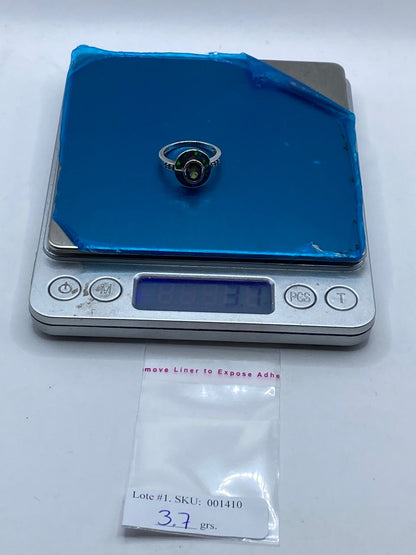 Anillo de Plata Ley 925 con Ópalo de Fuego Azul y Zirconia Verde Olivo, peso en gramos (báscula)