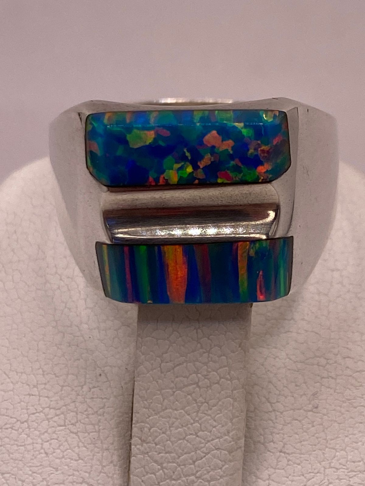 Anillo de Plata Ley 925 con Ópalo de Fuego Multicolor, sello de autenticidad Plata Ley .925