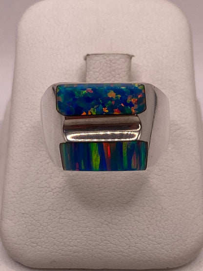 Anillo de Plata Ley 925 con Ópalo de Fuego Multicolor, vista de detalle