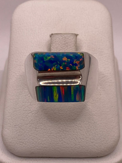 Anillo de Plata Ley 925 con Ópalo de Fuego Multicolor, vista frontal