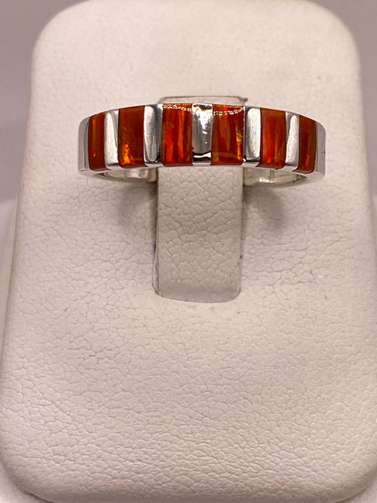 Anillo de Plata Ley 925 con Ópalo de Fuego Naranja, vista frontal