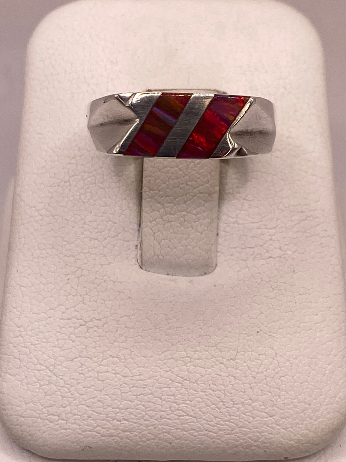 Anillo de Plata Ley 925 con Ópalo de Fuego Rojo y Naranja, vista frontal