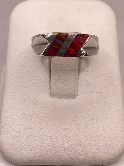 Anillo de Plata Ley 925 con Ópalo de Fuego Rojo y Naranja, vista frontal